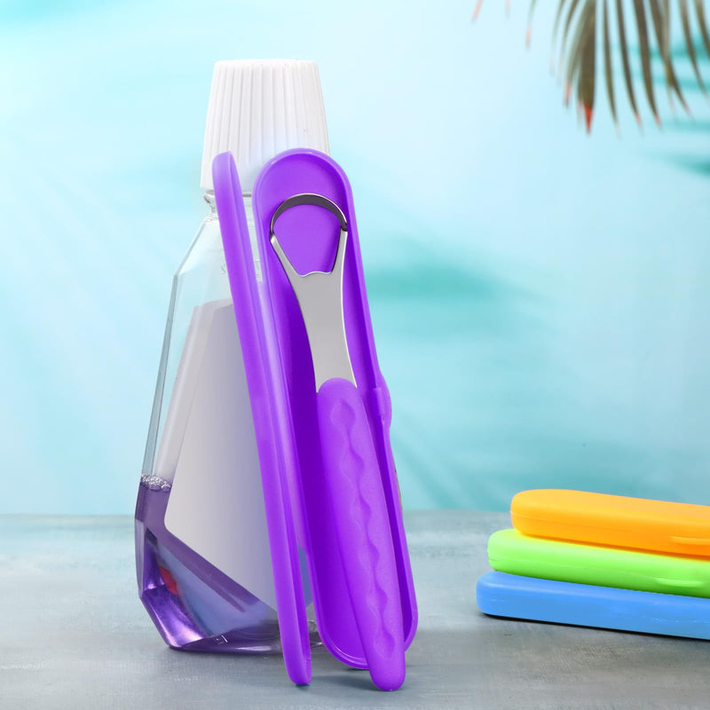 [Australia] - 4 Pcs Tongue Scraper Cleaner Adults and Kids Stainless Steel Tongue Brush Metal Scraper Reduce Bad Breath with Travel Cases for Men Women Oral Mouth(Purple, Orange, Blue and Green) Purple, Orange, Blue and Green 