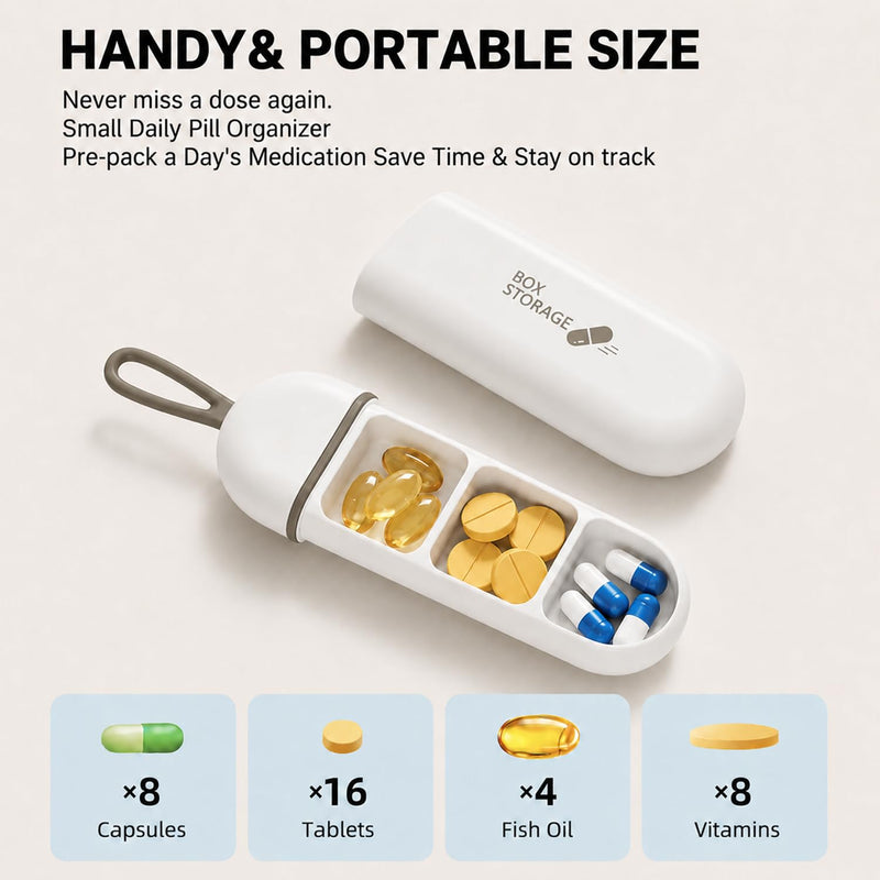 3 Compartment Small Pill Box, Moisture Proof Case, Keychain Pill Holder for Pocket Purse, Daily Portable Medicine Vitamin Container, Fish Oil and Supplement Storage(White Gray) Abs Lime