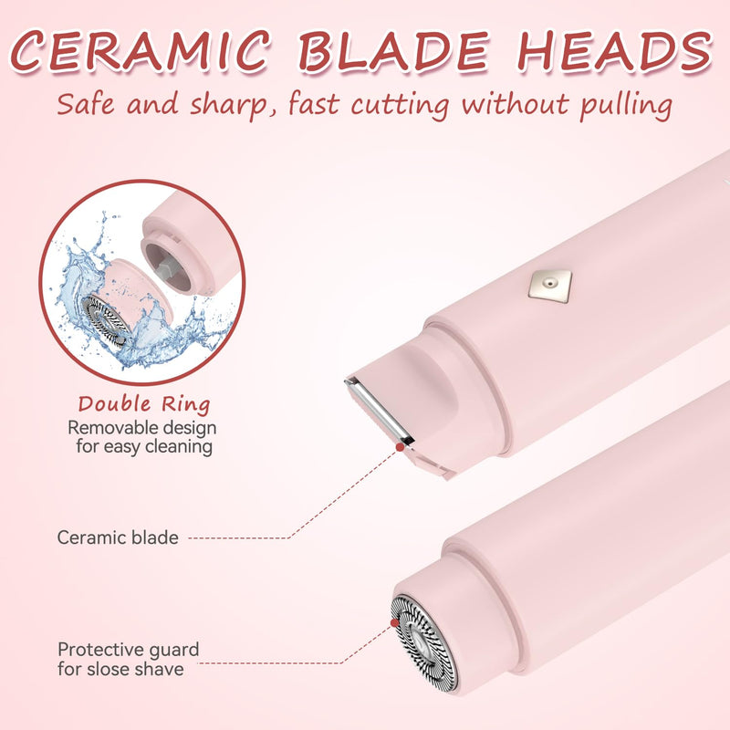[Australia] - Bikini Trimmer for Women - 2 in 1 Electric Body Hair Trimmer with LED Display, IPX7 Waterproof & Easy to Clean, Cordless Body Shaver for Travel, Replaceable Ceramic Blade Heads, USB Charge Dock(Pink) Pink 