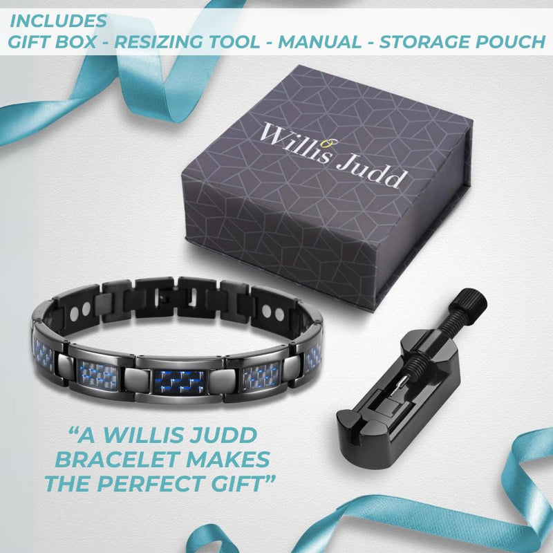 [Australia] - Willis Judd Mens Blue Carbon Fiber Titanium Magnetic Bracelet Adjustable 