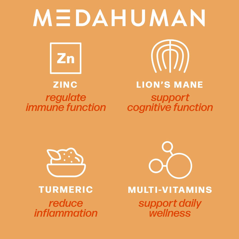 Medahuman Recover Superblend Recovery Powder with Lion's Mane Mushroom, B Vitamins, Zinc, Turmeric & Ginger – Orange Flavour Adaptogen Post Workout Support – 150g