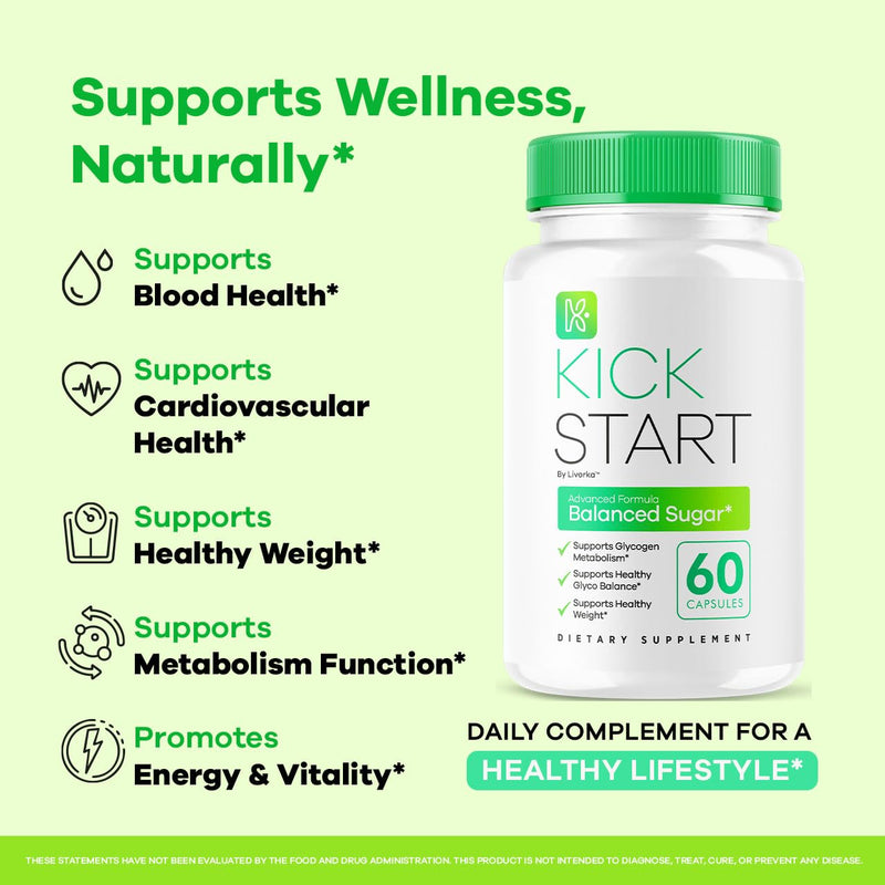 Kick Start Glyco Optimizer Capsules, Kick Start Glycol Supplement Support Pills Premium - All Natural Advanced Formula, Kick Start Vitamin, 60 Capsules for 1 Month