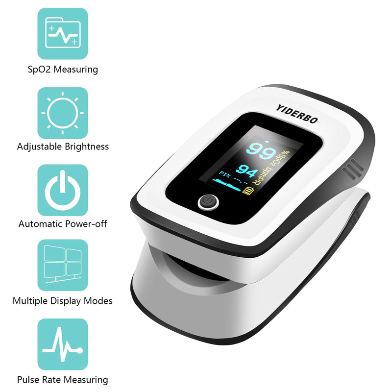 [Australia] - Pulse-Oximeter Fingertip-Finger Pulse-Oximeter o2-SpO2 - Batteries 2 AAA Included Lanyard OLED Screen YIDERBO Black 