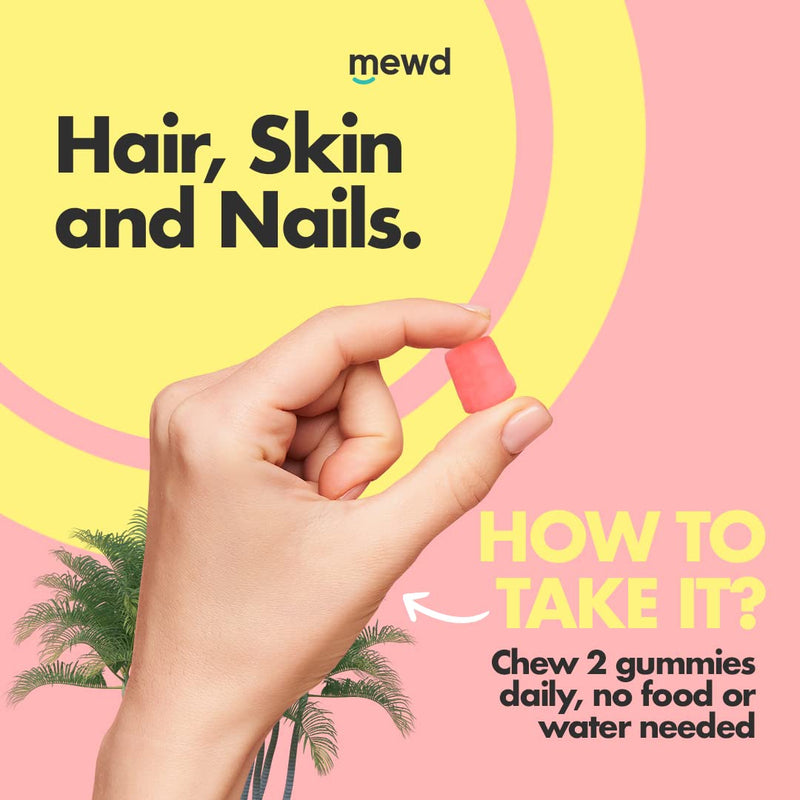 MEWD Teen and Kids Hair, Skin & Nails Support Multivitamin Gummies - Biotin Strength & Growth with Zinc, Vitamins A, D3, B1, B2, B6 & B12 - Gluten-Free, Non-GMO for Girls & Boys - 60 Count - USA Made