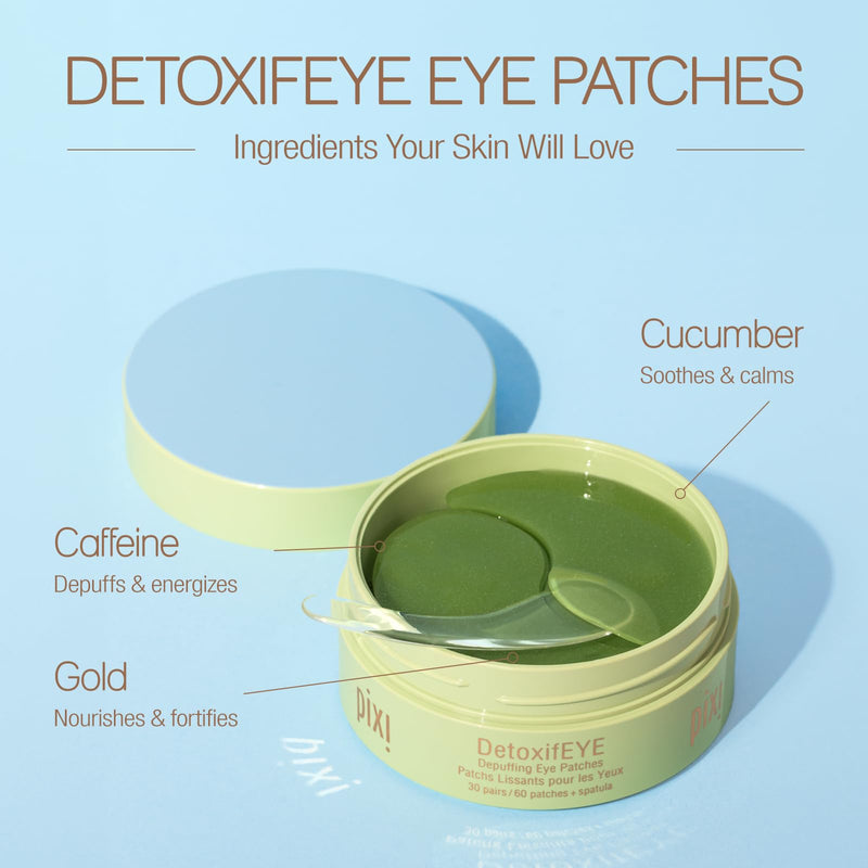 [Australia] - Pixi DetoxifEYE Depuffing Hydrogel Under-Eye Patches, Hyaluronic Acid, Gold & Caffeine Eye Patches For Under Eyes, Hydrate Eye Area, 30 pairs, 60 Patches 60 Count (Pack of 1) 