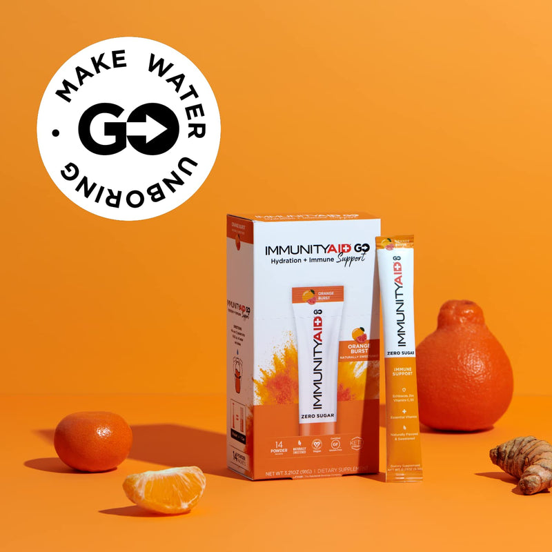 LIFEAID IMMUNITYAID GO Zero Sugar Hydration Packets (14 Packets) | Zero sugar immunity & hydration stick packs with Vitamin C, Zinc, Echinacea, & Astragalus Root. 5 calories, keto, & vegan. Immunity (Orange Burst) 14 Servings