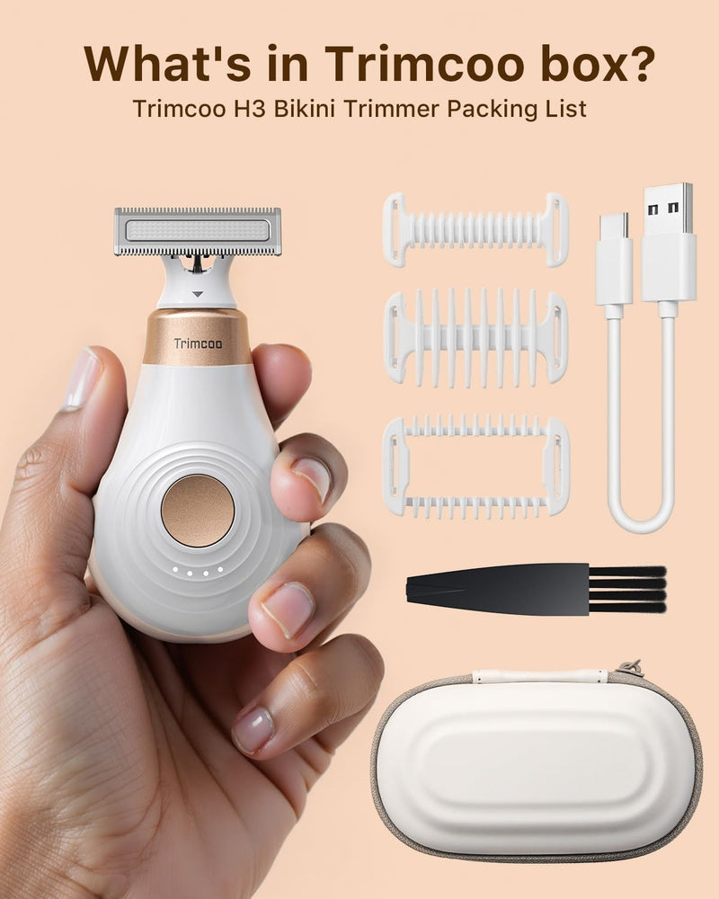 [Australia] - Mini Bikini Trimmer for Women - Intimate Pubic Hair Removal, Electric Body Groomer, Small Portable Wet/Dry Shaver, Magnetic Blade, USB-C Rechargeable with Travel Case, Easy to Clean (White) 