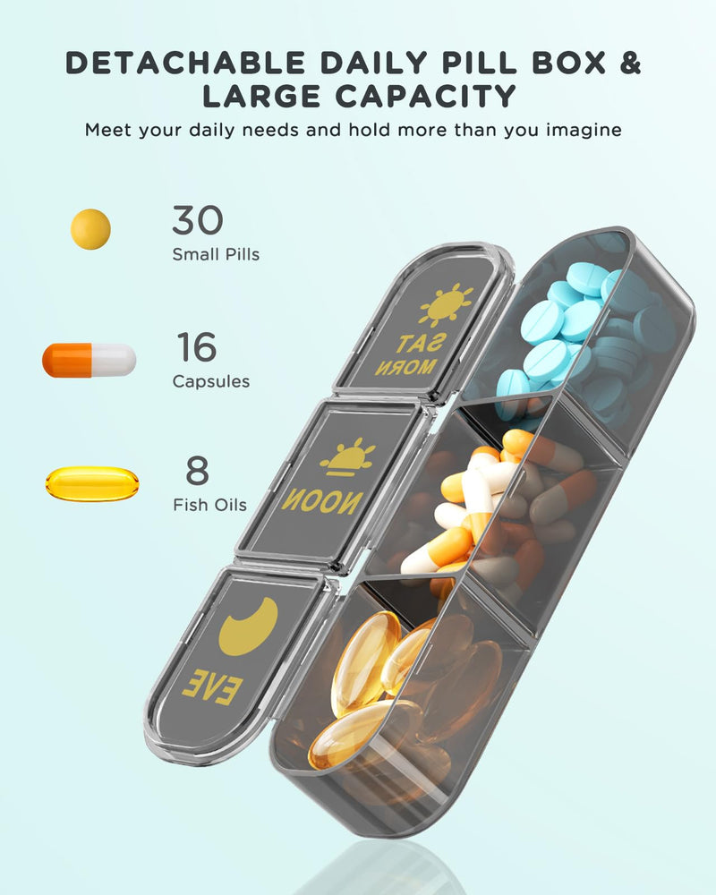 Acedada Pill Organizer 3 Times A Day, 7 Day Pill Box 21 Compartments, Black | Large Capacity, BPA-Free, Easy Open Medicine Case, 7 Removable Daily Box for Travel, Morning Noon Night, Dose Vitamin Tracker