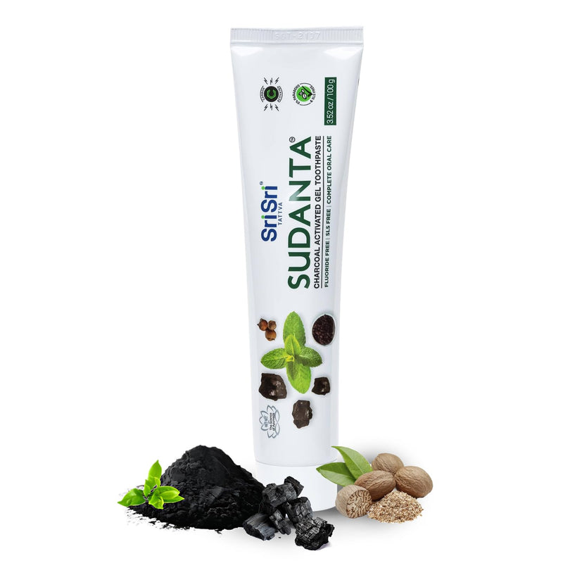 [Australia] - Sri Sri Tattva Sudanta Charcoal Toothpaste Gel – SLS, Fluoride Free Herbal Toothpaste with Neem & Ayurvedic Herbs – Natural Teeth Whitening, Fresh Breath, Oral & Gum Health – 100g Tube (Pack of 3) 3.53 Ounce (Pack of 3) 