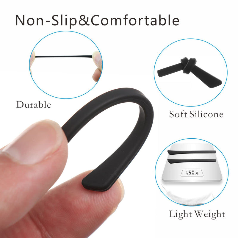 [Australia] - 5 Pairs Anti-Slip Silicone Eyeglass End Tips Ear Sock Pieces Tube Eyewear Comfort Replacement Tips for Flat Thin Metal Eyeglass Legs Black 
