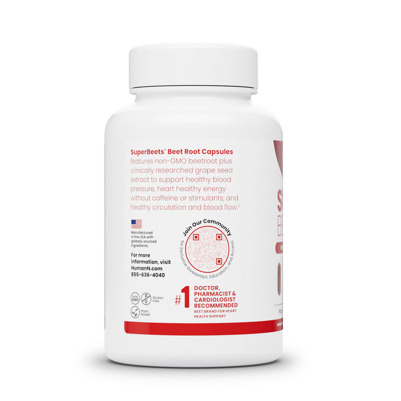 [Australia] - humanN SuperBeets Beet Root Capsules Quick Release 1000mg - Supports Nitric Oxide Production, Blood Pressure – Clinically Studied Antioxidants 90 Count Non-GMO Powder 