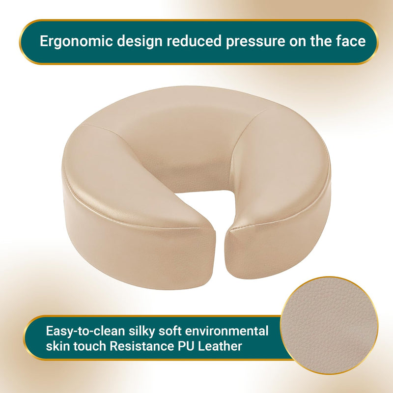 [Australia] - Premium Massage Face Cradle Cushion Memory Foam, Massage Pillow Face Down for Massage Table, PU Leather U Shaped Pillow (Beige) Beige 