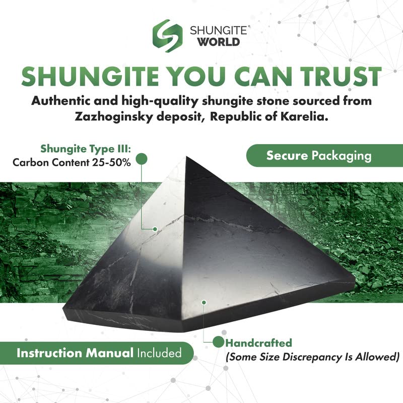 [Australia] - Authentic Shungite Pyramid from Real Shungite Stones Shungite Crystal Pyramid Home Protection Room Decor Office Desk Decor Authentic Crystals Black Pyramid (Polished, 70 mm / 2.75") Polished 70 mm / 2.75" 