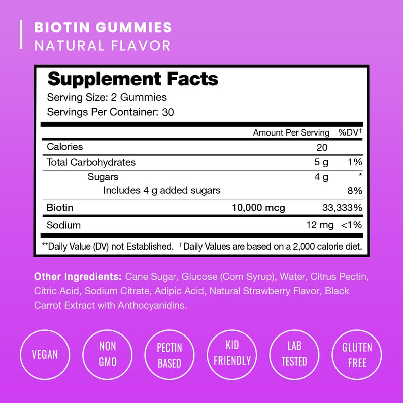 NutraChamps Biotin Gummies 10000mcg [High Potency] for Healthy Hair, Skin & Nails Vitamins for Women, Men & Kids - 5000mcg in Each Hair Vitamins Gummy - Vegan, Non-GMO, Hair Health Supplement 1