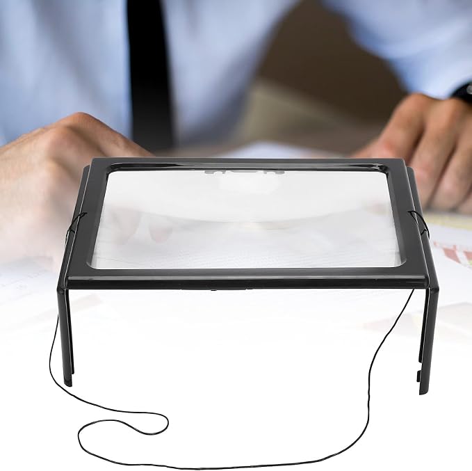 3X Large Full Page Magnifier with 12 LED Lights[Provide Evenly Lit Viewing Area], Foldable Flip-Out Legs, Dual Power Supply Modes- Ideal for Hands Free Reading, Low Vision, Seniors with Aging Eyes