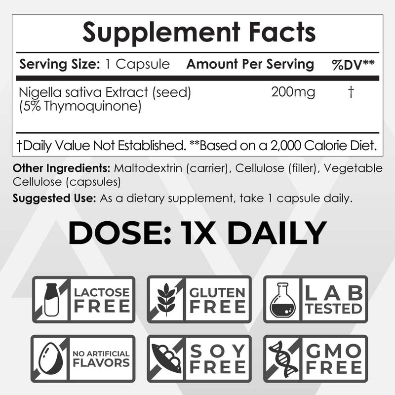 [Australia] - Nootropics Depot Nigella Sativa Extract Capsules | 200mg | 120 Count | Minimum 5% Thymoquinone Content | Black Seed Oil Extract | Supports Brain Health, Memory, Liver Health, and Immune Function 120 Count (Pack of 1) 