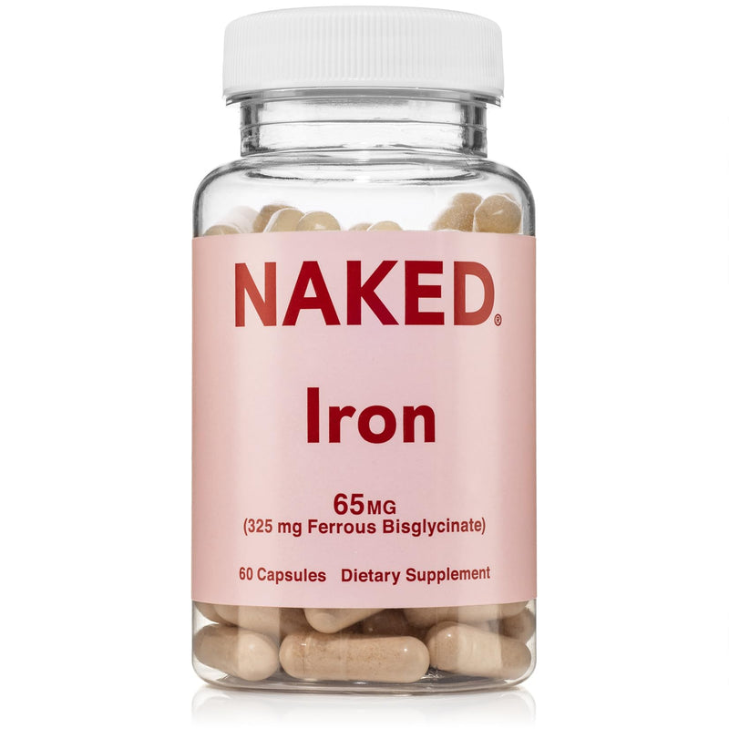 [Australia] - Naked Iron 65mg, 325mg Ferrous Bisglycinate - High Potency Iron Supplement for Iron Deficiency, Cellular Energy Support, Promotes Healthy Red Blood Cell Production, Non-GMO, Gluten-Free, 60 Capsules 
