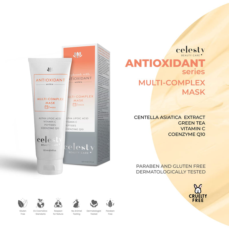 Celest Beauty Antioxidant Deep Hydration Face Mask Skincare, Boosts Collagen, Vitamin C, Coenzyme Q10, Alpha Lipoic Rich Extracts for your Anti Aging Revitalized Radiant Skin. 4 Fl Oz Large Size