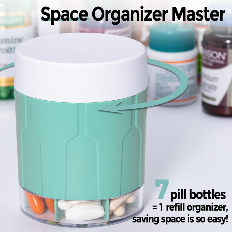 Weekly XXL Pill Organizer Bottle, Daily Pill Dispenser, Anti-Mix Design | 7 Day Portable Travel Pill Box, 21 Labels & Cleaning Brush, XXL Wide Mouth for Easy Access, Vitamin, Fish Oils, Supplement Cyan
