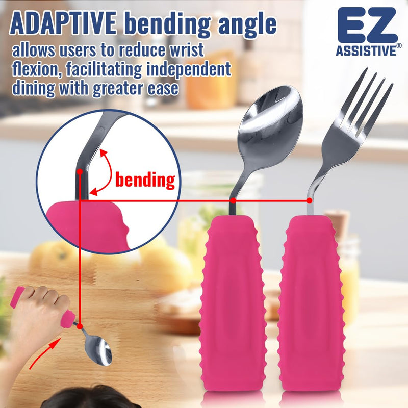 [Australia] - Adaptive Weighted Utensils Set – Spoon and Fork for Hand Tremors, Parkinson’s, Elderly, and Arthritis – Adaptive Eating Utensils for Weak Grip and Limited Mobility Left Hand - 1 Set DeepPink Spoon and Fork 