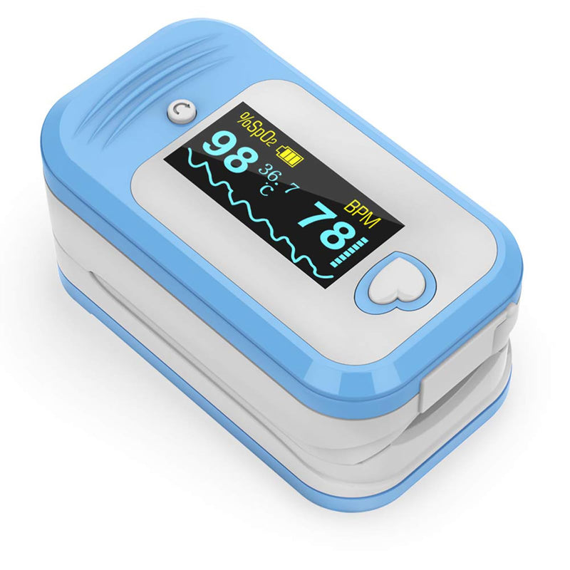 AM801 Pulse Oximeter, 5-in-1 Finger Oxygen Monitor, Measures Blood Oxygen, Temperature, Pulse Rate, Perfusion Index, Plethysmograph, OLED Display SpO2 Oxygen Reader with Storage Pouch