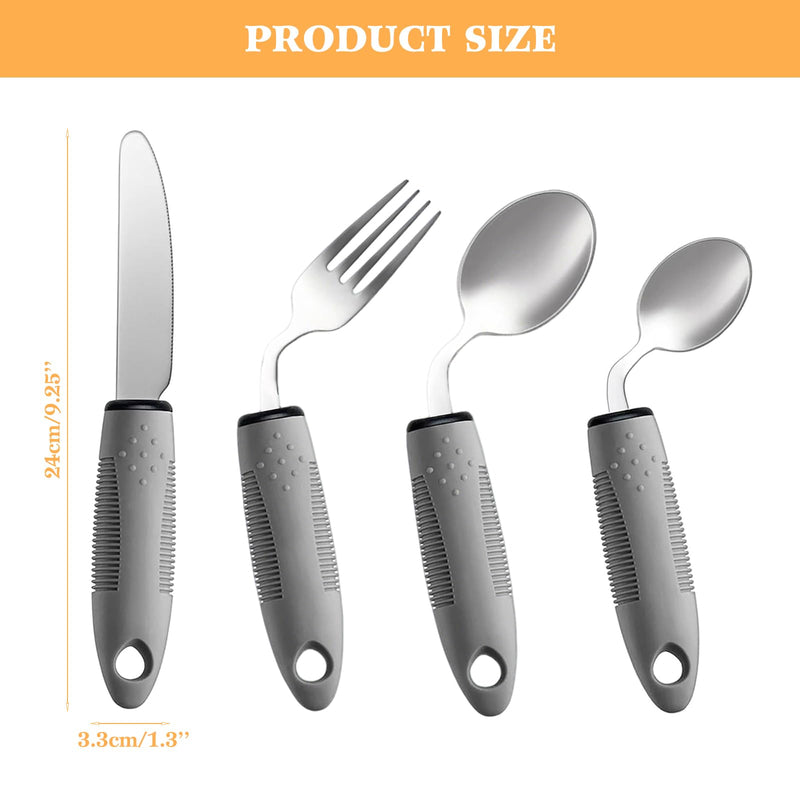4PCS Arthritis Aids 42° Angled with Wide Handles Easy Grip Adaptive Utensils Cutlery for Arthritic Hands Disabled Adults Elderly Parkinson Tremors