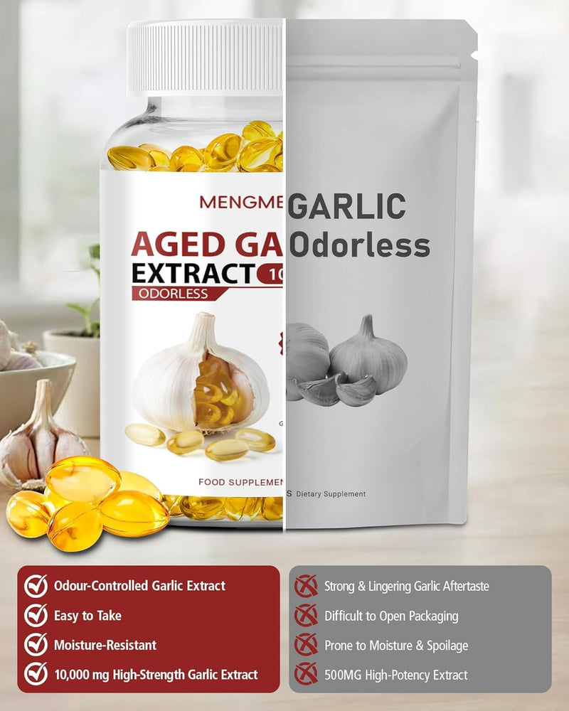 Aged Garlic Extract Odorless Softgels, 20:1 Concentrate, Daily Immune & Heart Health Support, 2 Year Aged Garlic Supplements for Men & Women, 300 Count 300 count (Pack of 1)