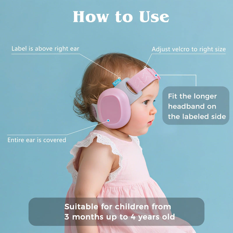 [Australia] - Bella's Friends Baby Ear Protection for Infants & Toddlers(3–48 Months) - Lightweight 24dB Noise Cancelling Headphones - Safe fit & Comfort Earmuffs - Improve Sleep - Baby Travel Essential, Pink 