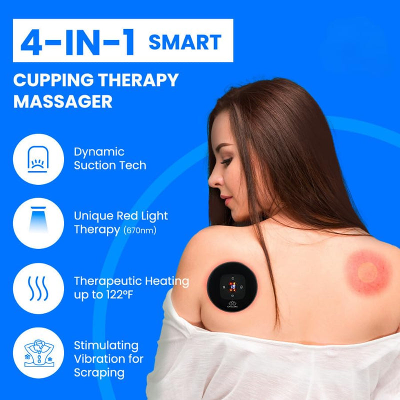 [Australia] - Smart Cupping Therapy Massager 4-in-1 Set | Red Light Therapy for Targeted Muscle, Aches, Knots | Celulite Massager Kit with 12 Levels Temperature & 20 Level Suction | Circulation 