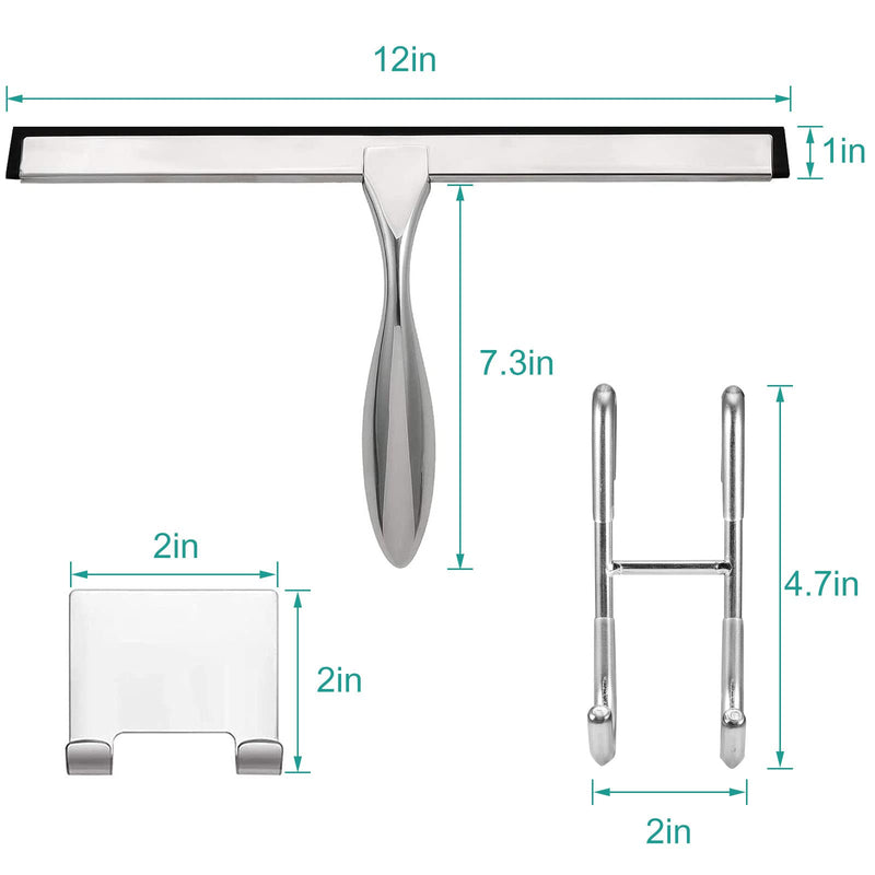 [Australia] - Shower Squeegee for Glass Doors,12-Inch Shower Glass Squeegee, Sliver Shower Squeegee for Shower Doors,Mirror,Windows, with Shower Door Hook and Adhesive Hook 12-Inch 