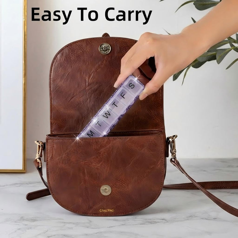 Weekly Pill Organizer 7 Day Small Pill Case Medicine Holder Daily Pill Box Bling Vitamin Container Medication Cases Organizers(Purple) Purple