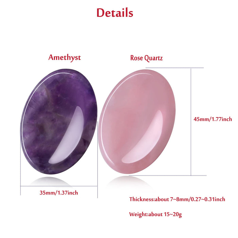 [Australia] - Thumb Worry Stone for Anxiety Healing Crystals Sets 2PCS Amethyst Rose Quartz Hand Carved Stones Gemstone Pocket Natural Stone Meditation Reiki Oval Shaped Palm Stone Therapy 1-amethyst+rose Quartz 