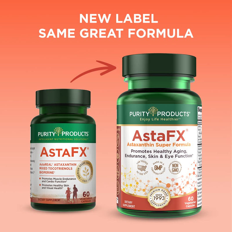 [Australia] - Purity Products AstaFX Astaxanthin Antioxidant Super Formula from Clinically Tested 4 mg AstaREAL with Full Spectrum Tocotrienols (Vitamin E) + BioPerine Black Pepper + Piperine - 60 Vegetarian Caps 60 Count (Pack of 1) 