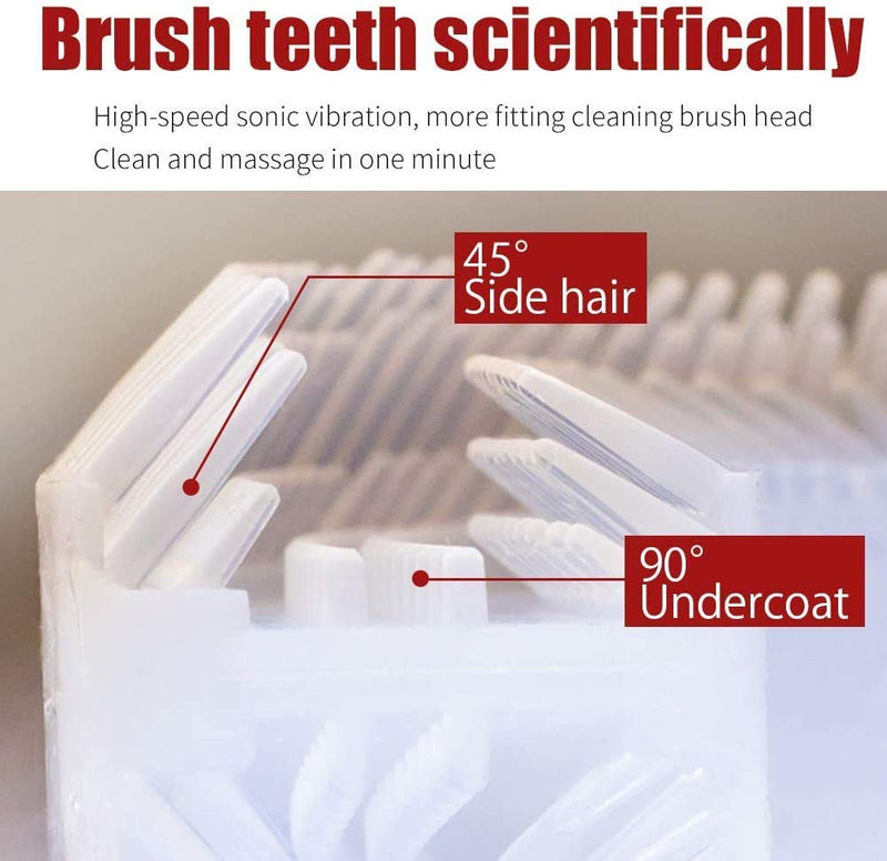 Maybuy Ultrasonic Automatic Toothbrush, Ultrasonic U-Shaped Toothbrushes for Adult, 360° Electric Sonic Tooth Brush with Automatic Timer, Wireless Charging Teethbrush Kit for Travel Or Home (Black)