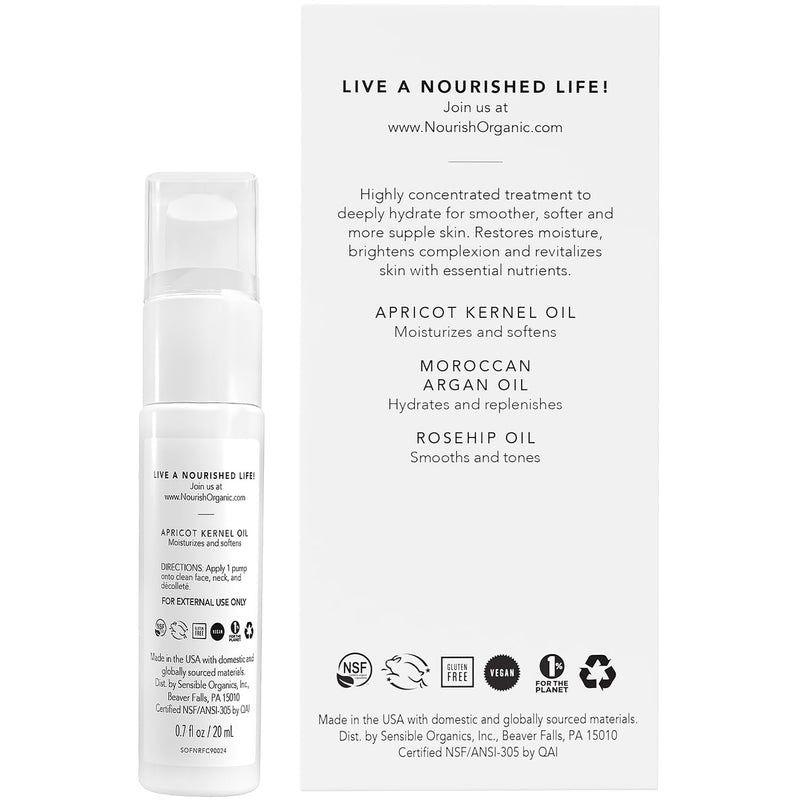 Nourish Organic Face Serum, Apricot & Argan – Pure Hydrating Facial Serum with Vitamin C and Vitamin A + Washable Cotton Round