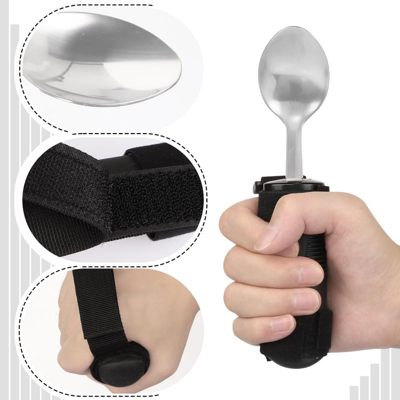 Easy Grip Cutlery Adult Spoon Fork Holder Belt Adjustable Disability Aids Arthritis Hands Aids Comfort Grips Shaky Hands Cutlery for Men Women