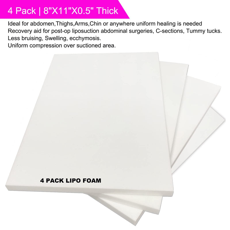 [Australia] - 4 Pack Lipo Foam Post-surgical Ab Board Flattening Abdominal Compression Board for using with Post Liposuction Surgery Compression Garments Foam pads for Recovery 8"X11" White 