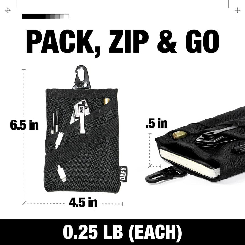 DEFY Project EDC Ballistic Nylon Travel Pouch | Lightweight Nylon Organizer for Accessories | Premium Tech Wallet | Water Repellent Travel Organizer (Black)