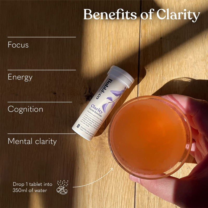 Bubbl & Co Clarity Focus Formula | Clear Focus Without the Crash | Plant extracts, L-theanine, VIT B6, Taurine, L-tyrosine, Natural Caffeine (10 Drinks)