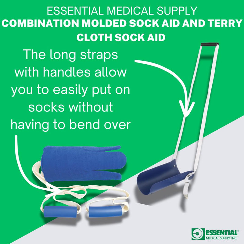 [Australia] - Essential Medical Supply Combination Molded Plastic Sock and Stocking Aid and Terry Cloth Sock Aid - Two Sock and Stocking Donners in One Package for Adults and Seniors 