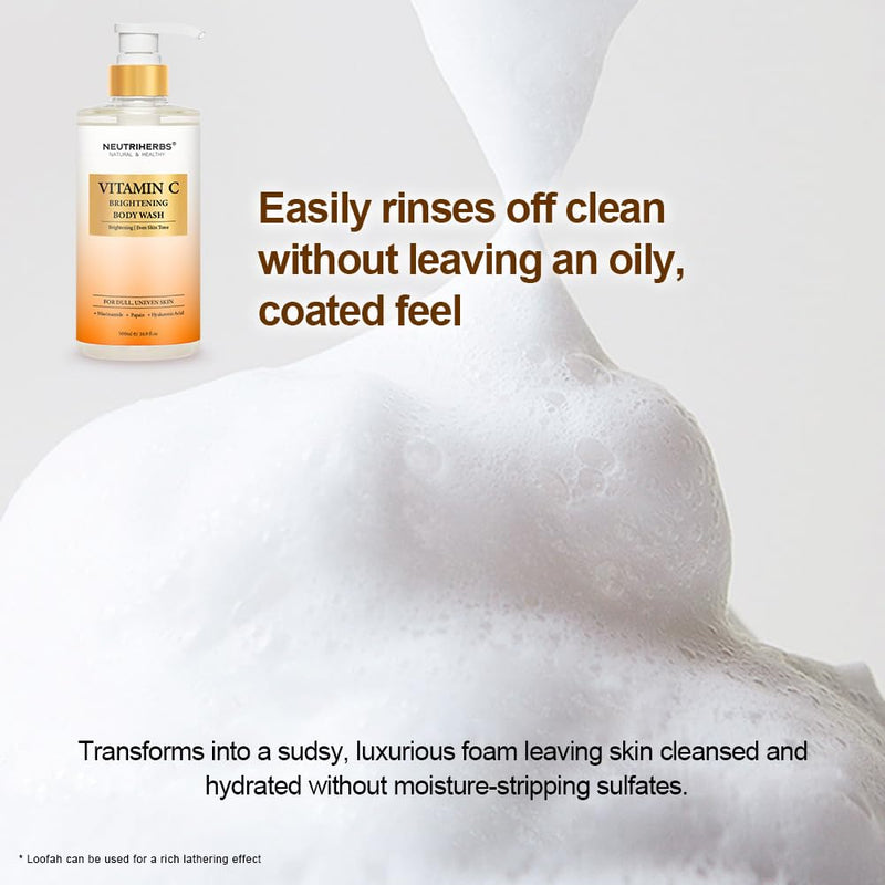 Neutriherbs Brightening Body Wash for Dull,Uneven Skin,Vitamin C Shower Gel | Daily Shower Soap for Women and Men, Enriched Papain, Niacinamide, Fresh Citrus Scent 16.9fl oz, Gentle Cleansing Skincare