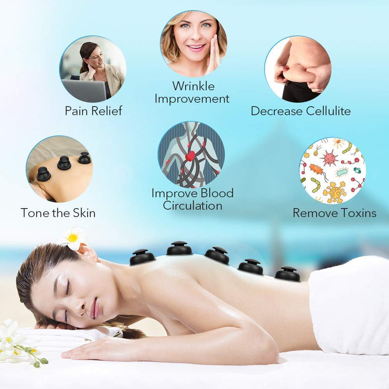 [Australia] - Silicone Cupping Therapy Sets Cups Massage, 12pcs Professional Vacuum Cupping Anti Cellulite Suction Cup for Facial Body Massage, Deep Tissue, Myofascial Release, Pain Relief, Muscle Relaxation(Black) Black 