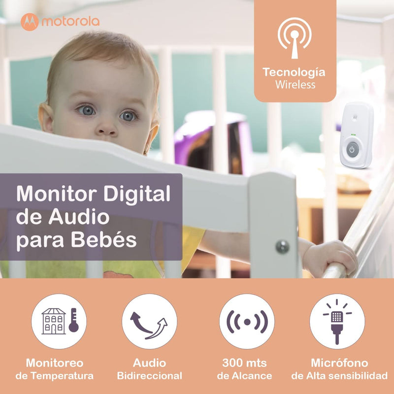 [Australia] - Motorola MBP24 Audio Baby Monitor with Room Temperature Display, High Sensitivity Microphone and Two-Way Talk, White 