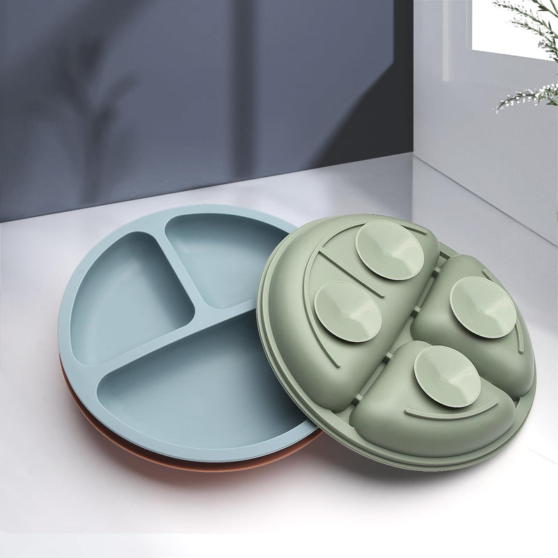 [Australia] - Toddler Plates 3 Pack, Divided Suction Plates for Baby, 100% Food Grade Silicone Baby Plates, Non-Slip, Baby Led Weaning Supplies, Microwave & Dishwasher Safe 