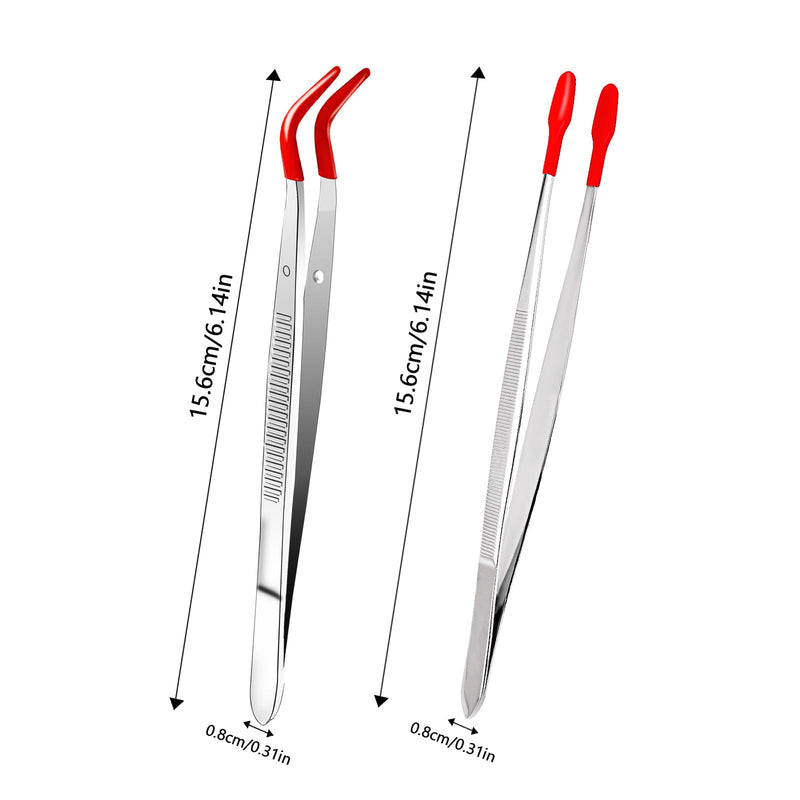 [Australia] - 2pcs Craft Tweezers with Rubber Tips, Metal Sticker Tweezers with Soft PVC Coated Curved Angled Tweezers for Making Lab Jewelry DIY Crafts Stamp Coins Style B 