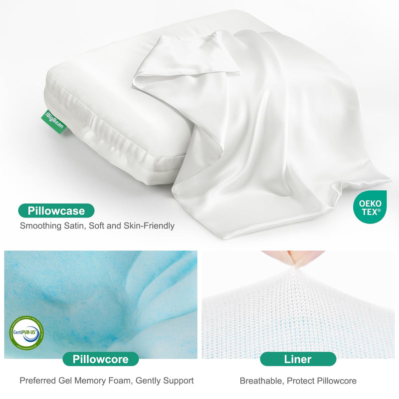 [Australia] - ibigbean Ear Piercing Pillow - Breathable Big Ear Hole Pillow - with Satin Smooth Pillowcase - 15.9''L x 11''W x 4''H - Come with Portable Backpack White-satin 1 Ear Hole - 15.9''L x 11''W x 4''H 