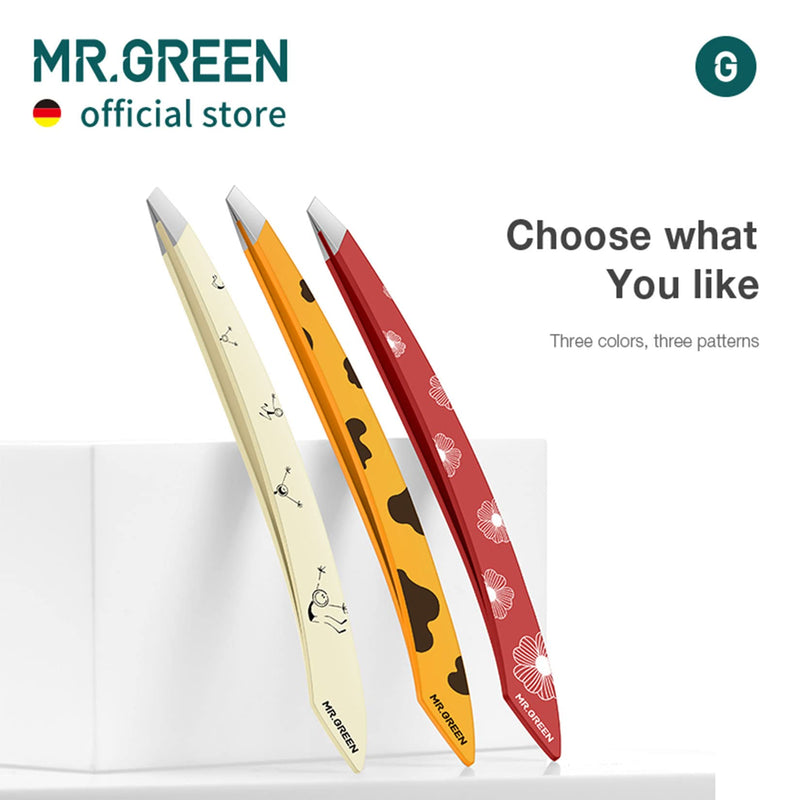 MR.GREEN Curve Handle Eyebrows Tweezers Professional Fine Hairs Removal Puller Makeup Tools Stainless Steel Beauty Clips Removal (Red) Red