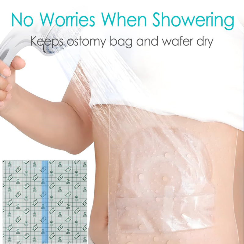 [Australia] - Ostomy Shower Cover Waterproof Ostomy Bag Covers Shower Guard Stoma Shower Shields Colostomy Bathing Bags Shower Protector Adhesive Bandage with Non-Stick Pad for Showering 10"x12" 7 Pcs 10x12 Inch (Pack of 7) 