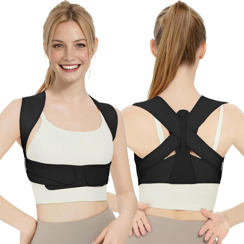 Back Brace Posture Corrector for Women and Men, Adjustable Upper Back Support Straightener for Hunchback Improve and Pain Relief from Neck and Shoulder (Black, L/XL) Black