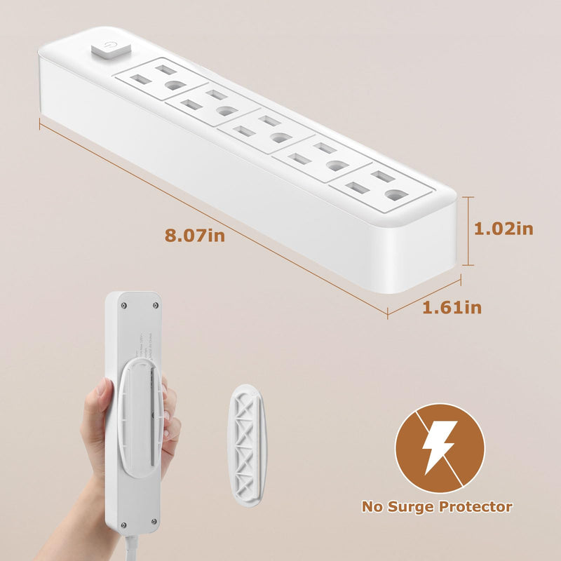 [Australia] - Outlet Cover Extension Cord 6 Feet, Ultra-Thin Outlet Concealer with Flat Plug Power Strip 5 AC Outlets, Childproof Flat Extension Cord Outlet Cover, 1875W for Kitchen, Home, Office 